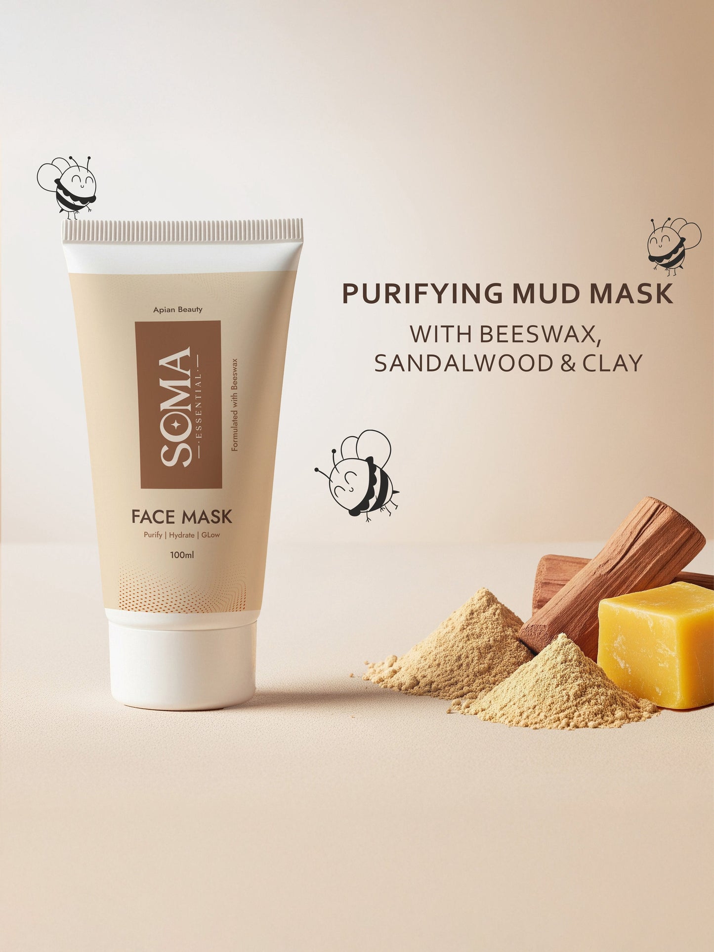 Soma Essential D-Tan Mask + Royal Jelly Vitamin C Serum + Day cream For Weekly Glow