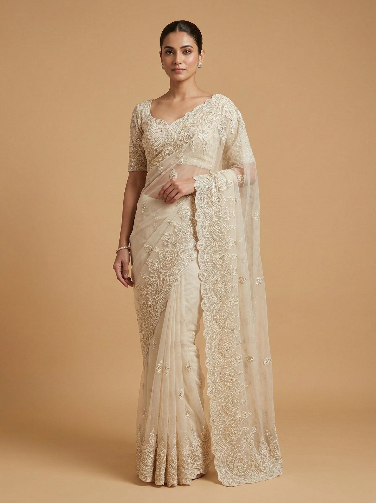 Sorbet Peach Embroidered Saree