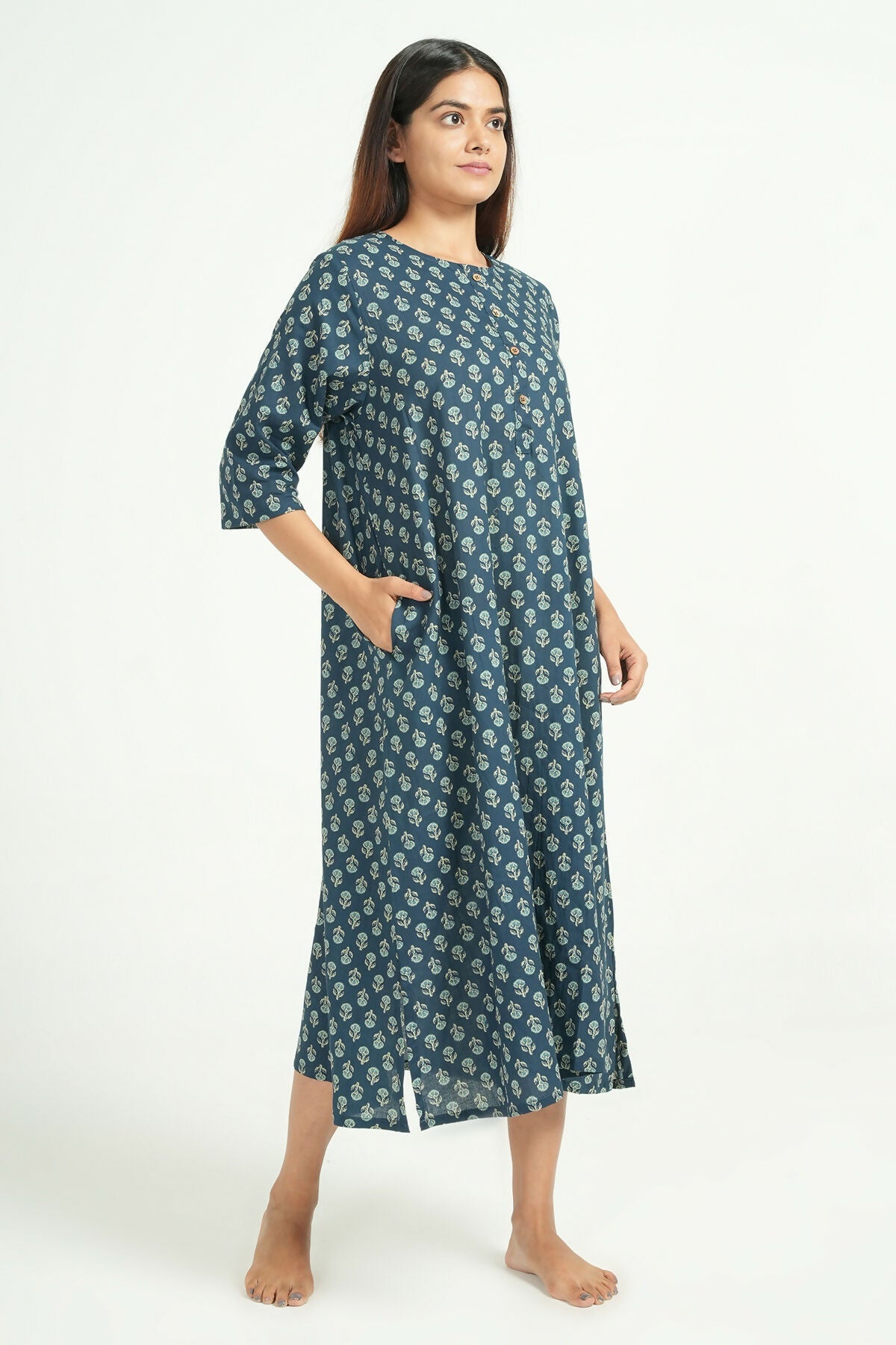 Breathables Women Cotton Printed Loungewear Short Dress Blue I Night Wear | Nighty | Maternity Gown