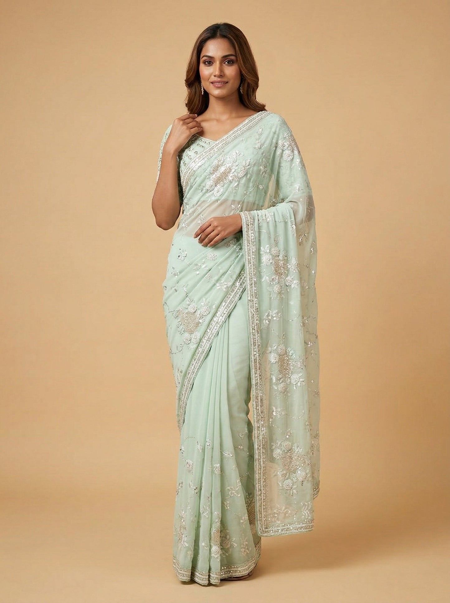 Spearmint Green Embroidered Saree