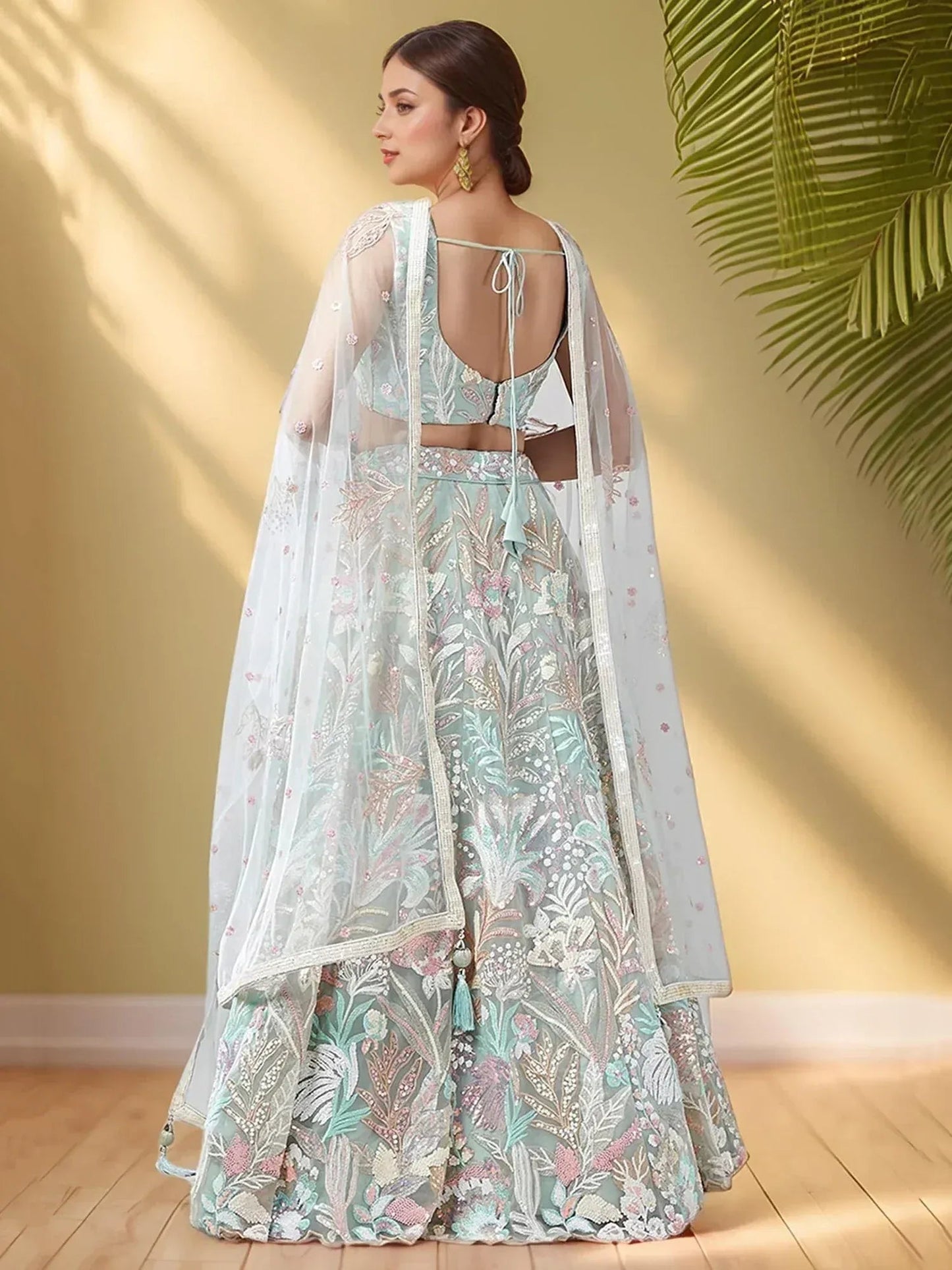 Tulsi Art Spectacular Pista Green Sequins Net Wedding Wear Lehenga Choli