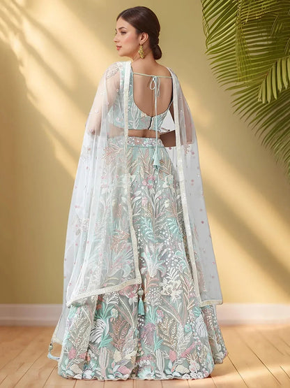Tulsi Art Spectacular Pista Green Sequins Net Wedding Wear Lehenga Choli