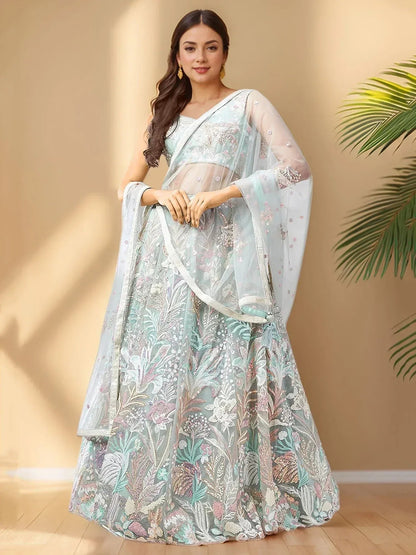 Tulsi Art Spectacular Pista Green Sequins Net Wedding Wear Lehenga Choli