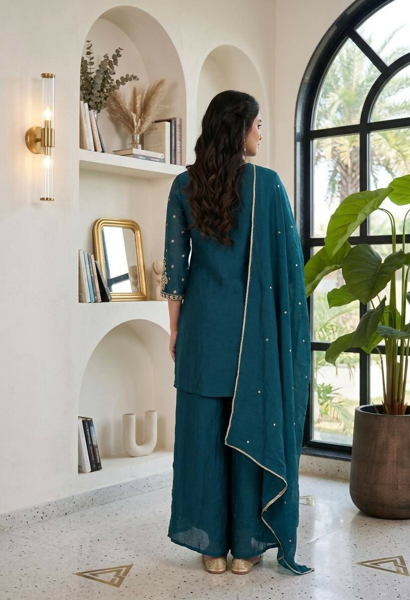 Teeya Creation New Latest Stylish Kurta Palazzo Set - Teal