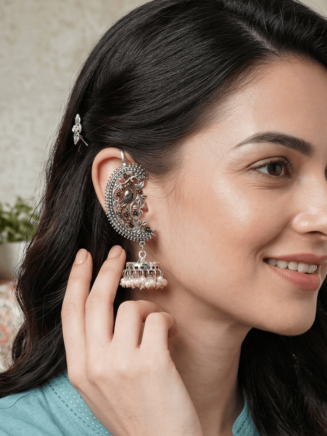 German Silver Earcuff Earrings with Dual-Tone Plating