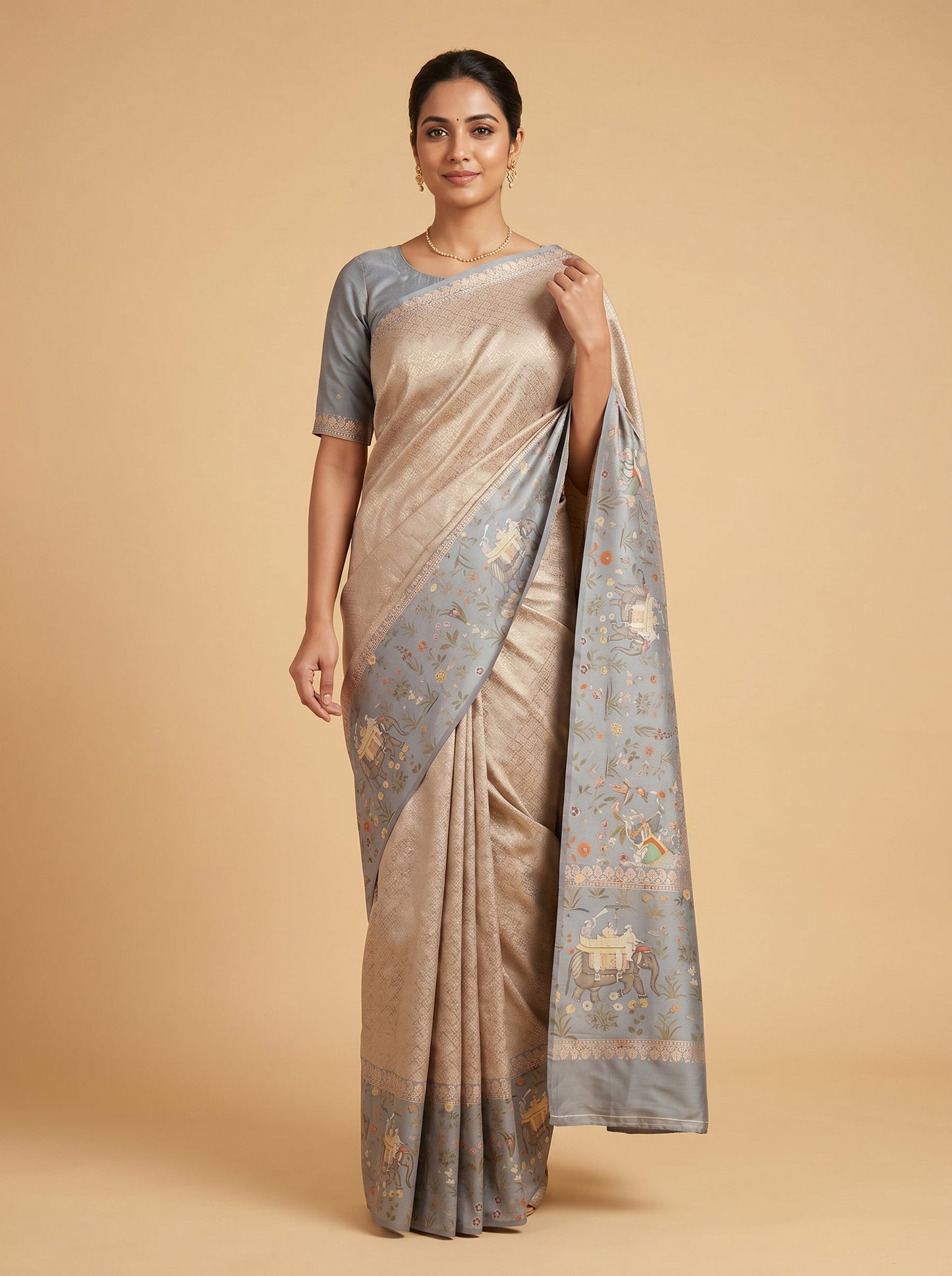 Steel Blue Handloom Saree