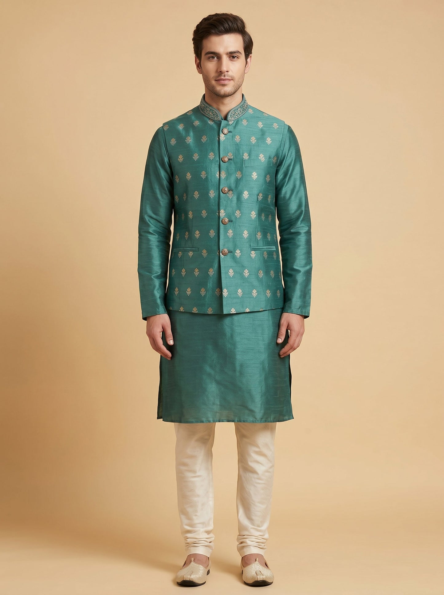 Steel Blue Jacket Kurta Set