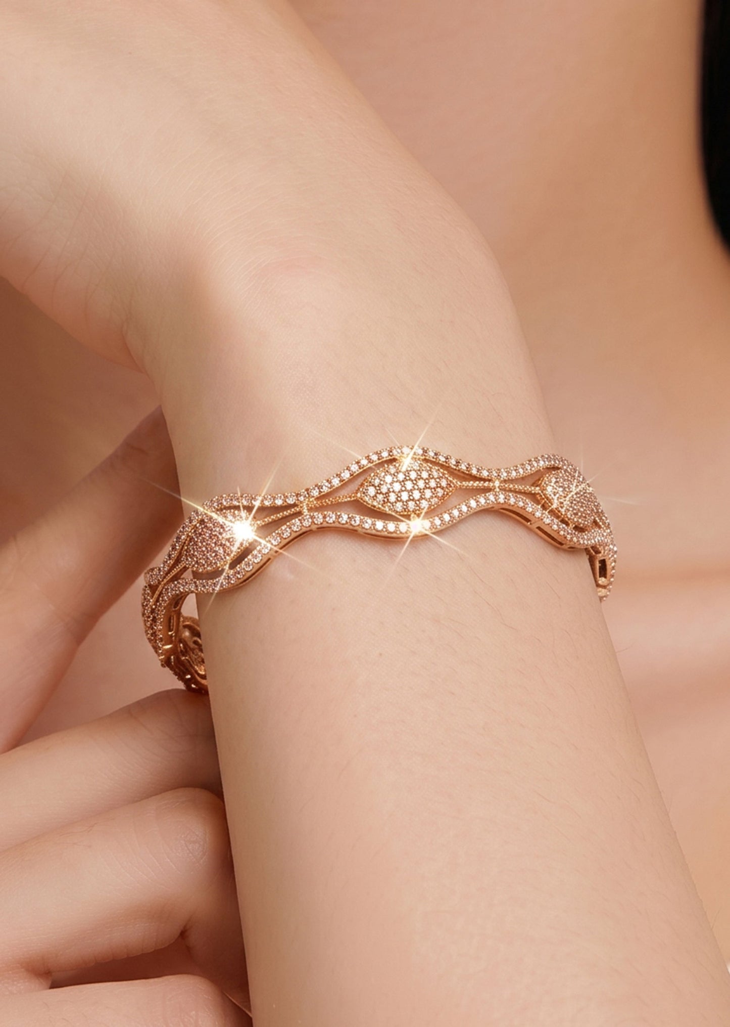 Stone Embellished Openwork Bangle Set