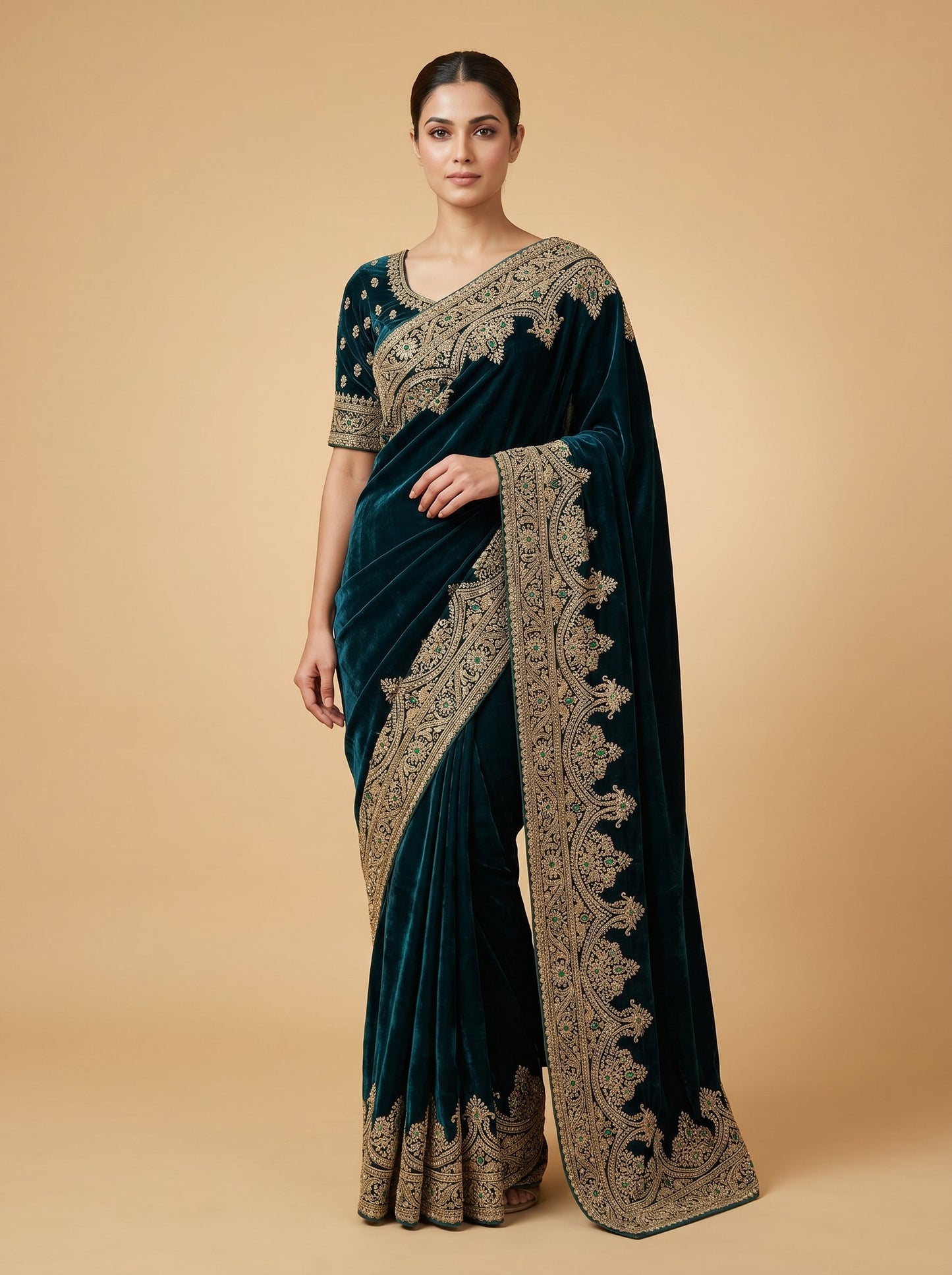 Stone Linen Embroidered Saree