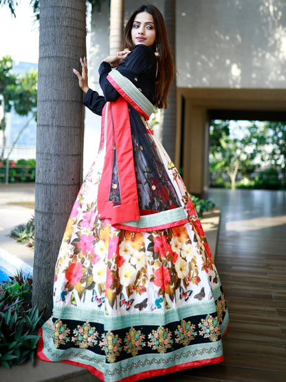 Tulsi Art Stunning Multi Color Floral Printed Silk Celebrity Lehenga Choli