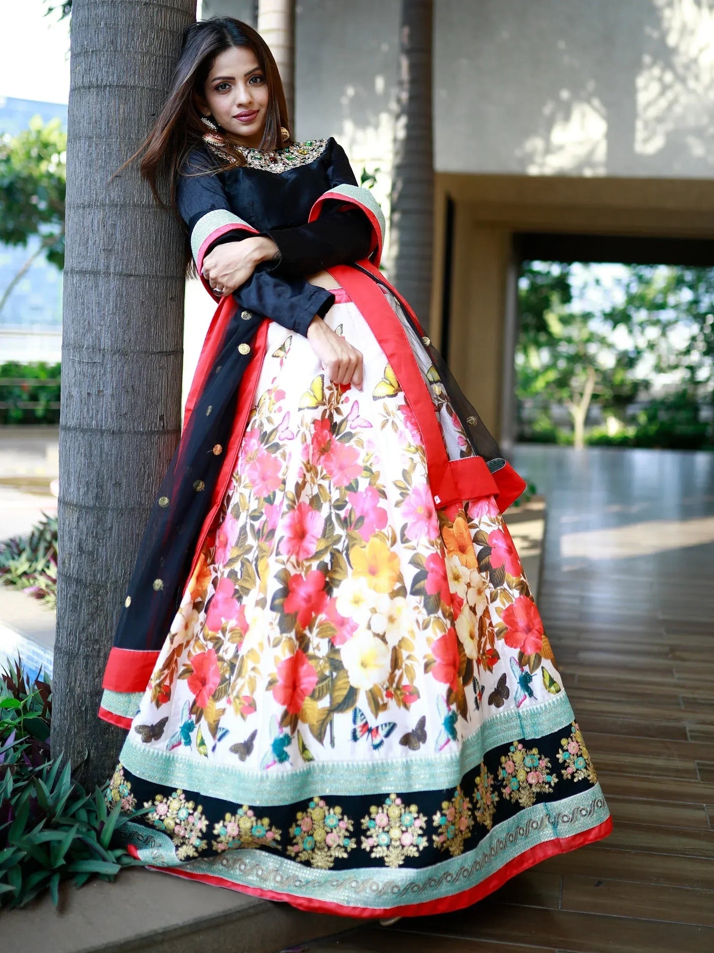 Tulsi Art Stunning Multi Color Floral Printed Silk Celebrity Lehenga Choli
