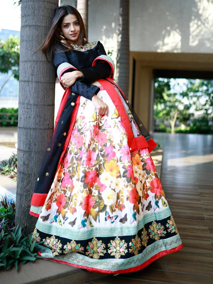 Tulsi Art Stunning Multi Color Floral Printed Silk Celebrity Lehenga Choli