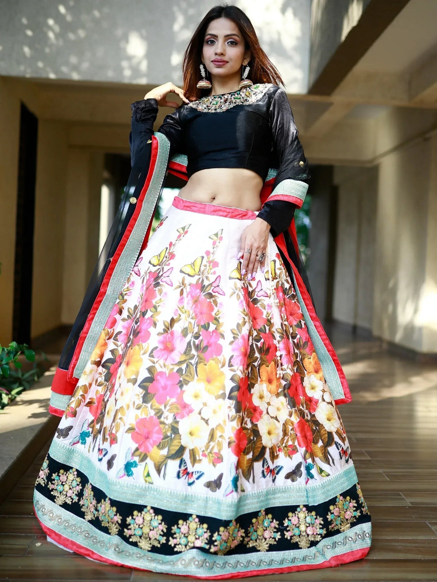 Tulsi Art Stunning Multi Color Floral Printed Silk Celebrity Lehenga Choli