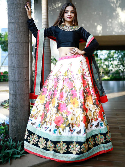 Tulsi Art Stunning Multi Color Floral Printed Silk Celebrity Lehenga Choli