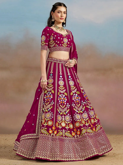 Tulsi Art Stunning Pink Thread Work Georgette Engagement Wear Lehenga With Blouse
