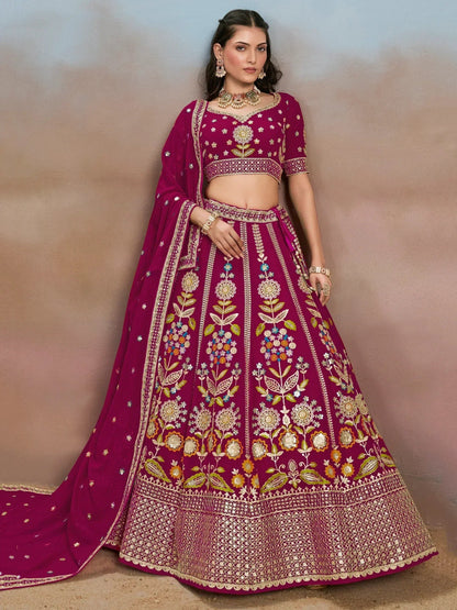 Tulsi Art Stunning Pink Thread Work Georgette Engagement Wear Lehenga With Blouse