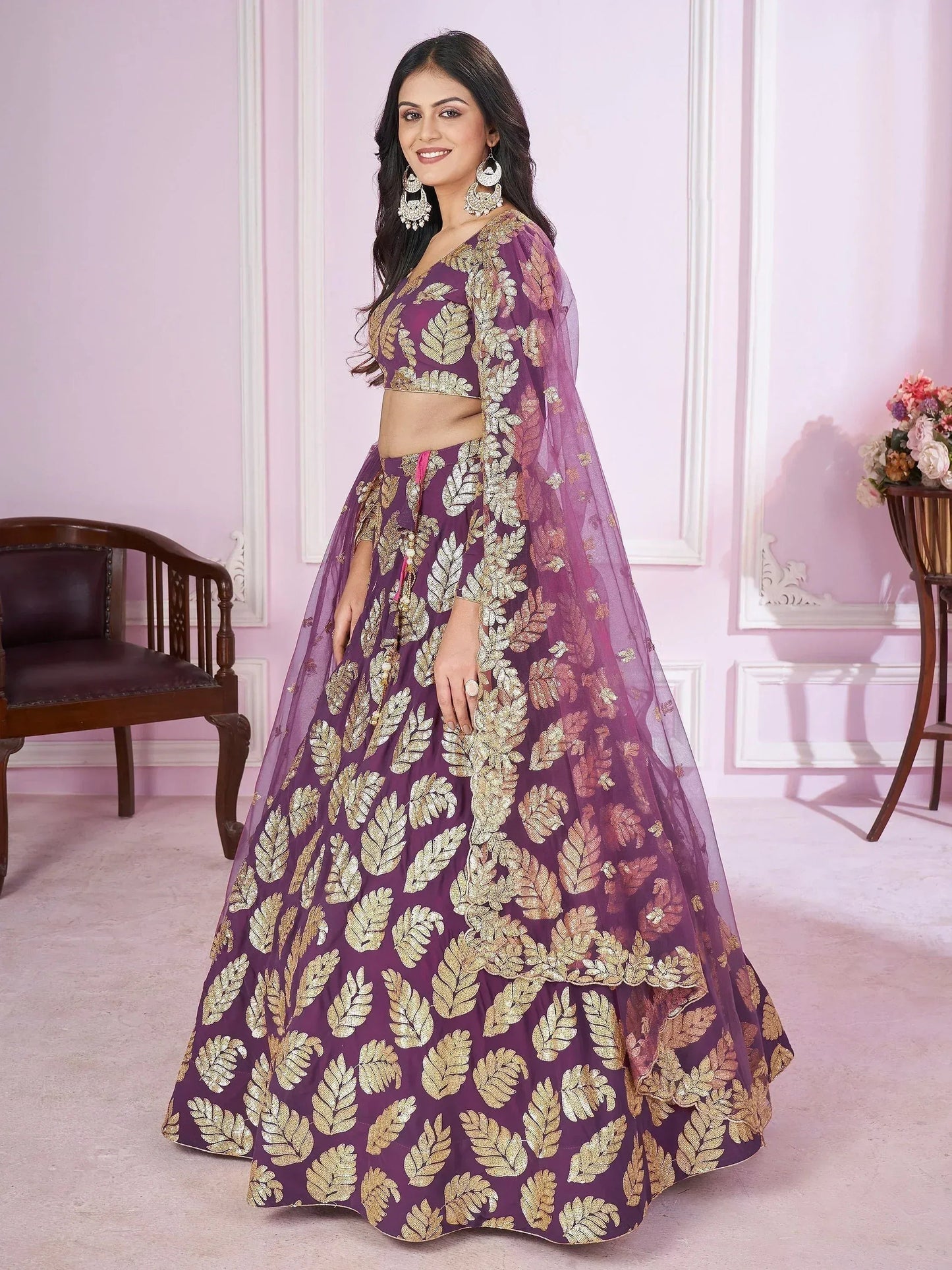 Tulsi Art Stunningâ Purple Sequins Georgette Engagement Wear Lehenga Choli