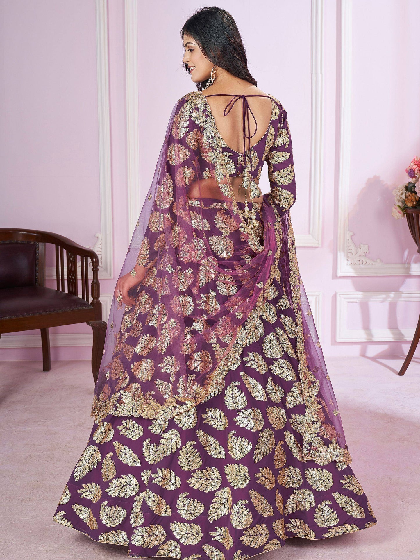 Tulsi Art Stunningâ Purple Sequins Georgette Engagement Wear Lehenga Choli