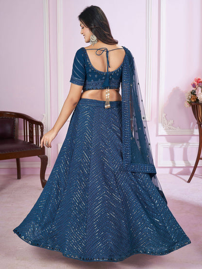 Tulsi Art Stunning Teal Blue Sequins Georgette Wedding Wear Lehenga Choli