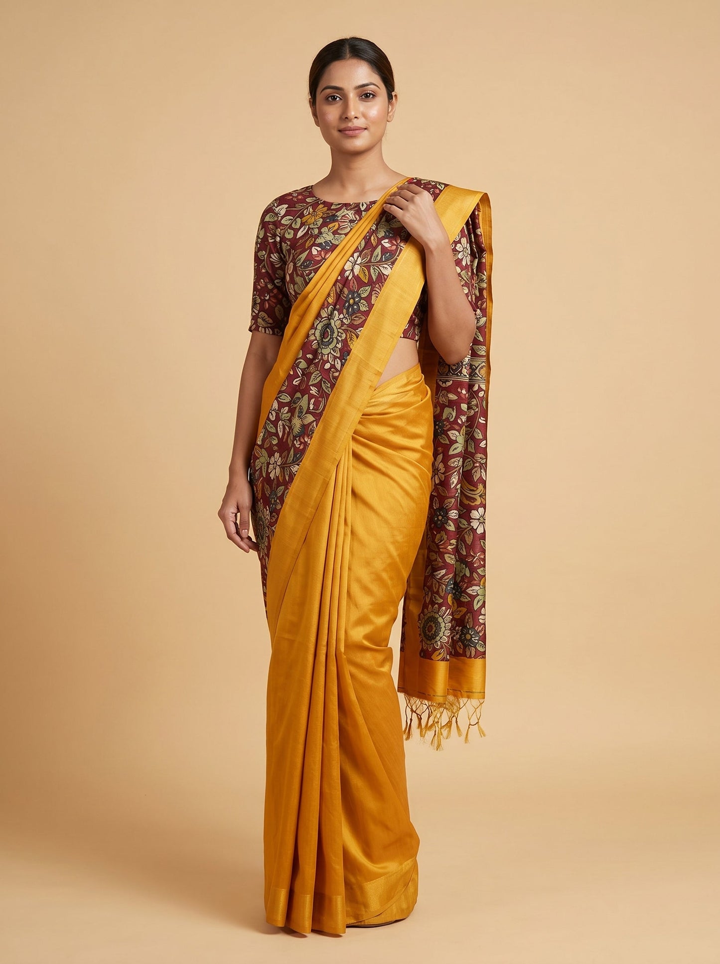 Sun Fringe Mustard Handloom Saree