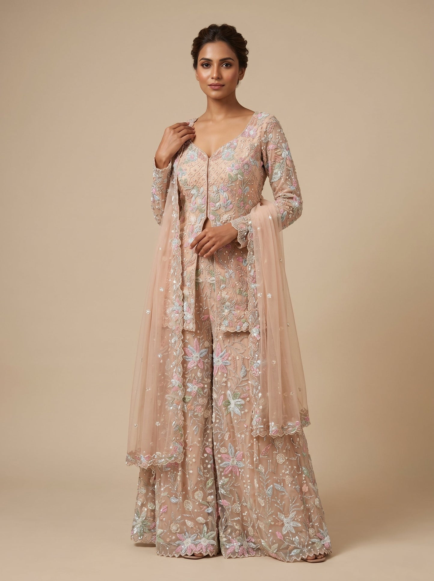 Sunset Peach Embroidered Suit