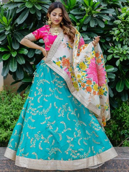 Tulsi Art Superb Blue Sequins Work Art Silk Sangeet Wear Lehenga Choli