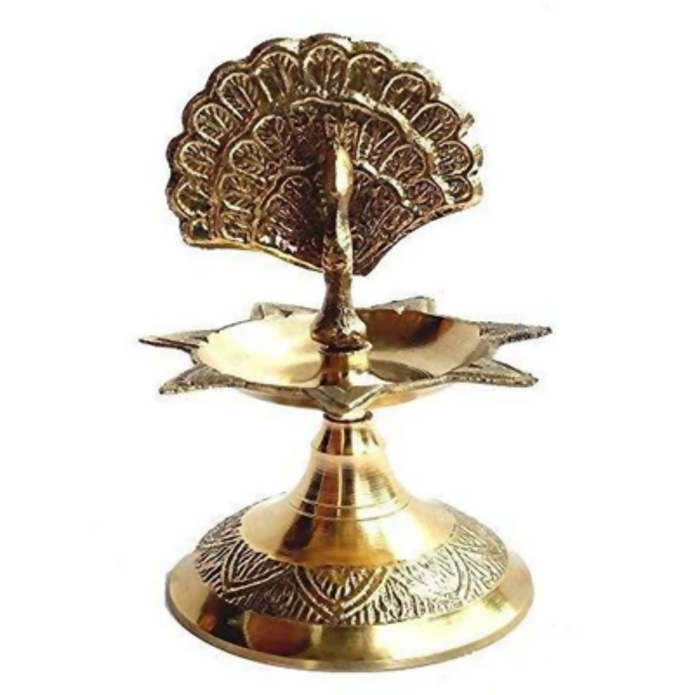 CraftVatika Brass Peacock Diya Oil Lamp (Type 1)
