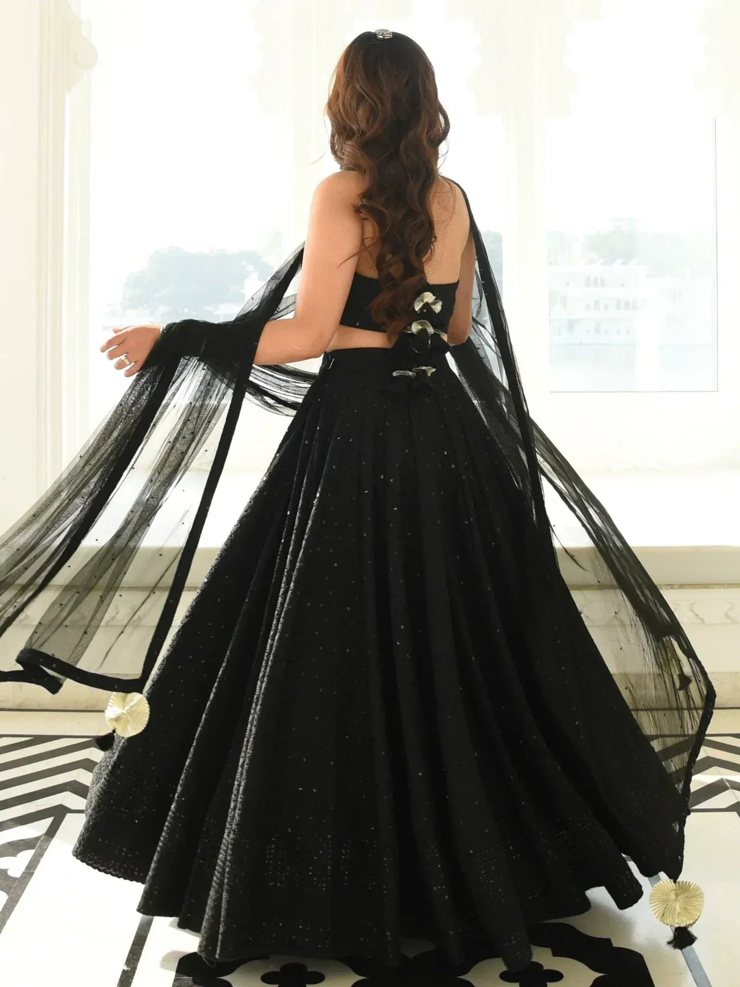 Tulsi Art Sweet Black Sequins Georgette Reception Wear Lehenga Choli