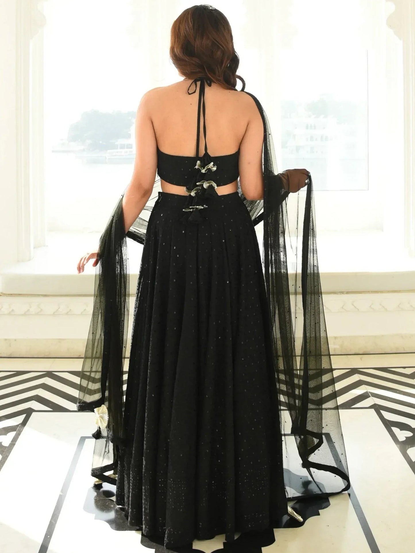 Tulsi Art Sweet Black Sequins Georgette Reception Wear Lehenga Choli