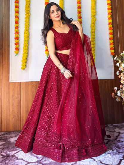 Tulsi Art Sweet Maroon Sequins Georgette Festival Wear Lehenga Choli