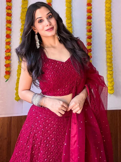 Tulsi Art Sweet Maroon Sequins Georgette Festival Wear Lehenga Choli