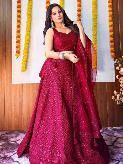 Tulsi Art Sweet Maroon Sequins Georgette Festival Wear Lehenga Choli