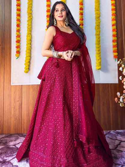 Tulsi Art Sweet Maroon Sequins Georgette Festival Wear Lehenga Choli