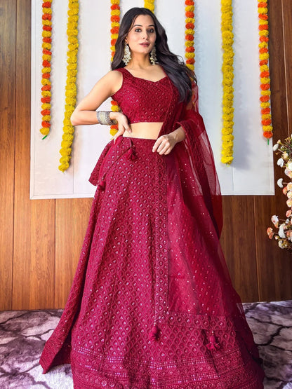Tulsi Art Sweet Maroon Sequins Georgette Festival Wear Lehenga Choli