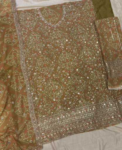 KC Mustard Bandhani Printed Heavy Emrboidery Worked Sharara Suit Ethnic Wear