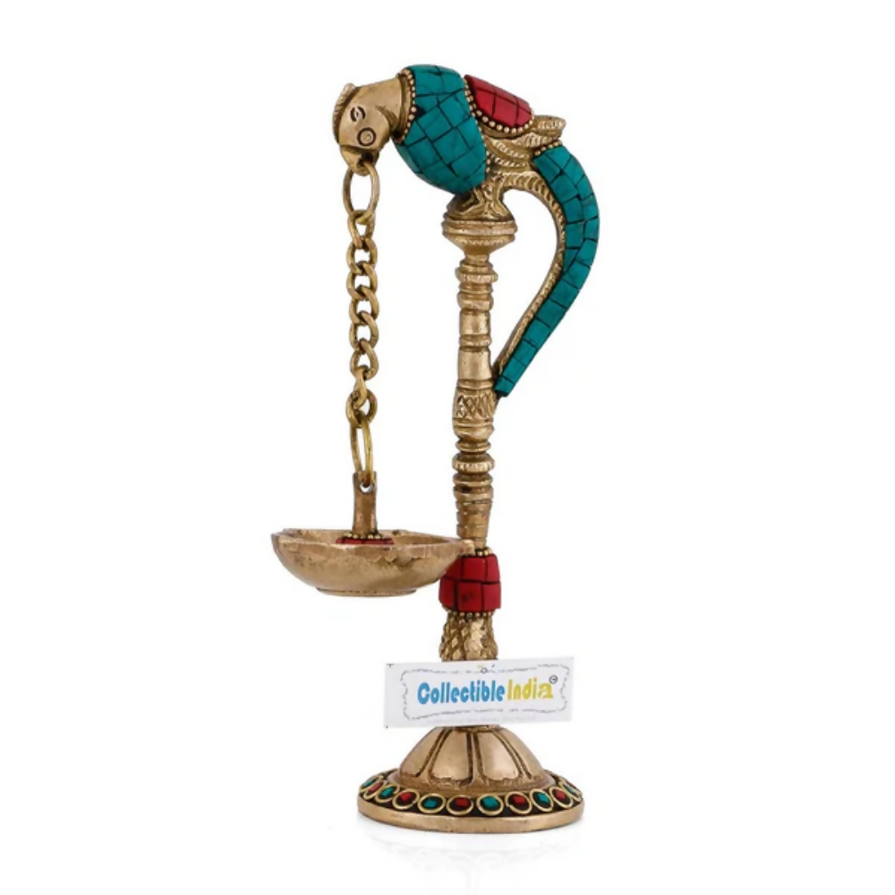 CraftVatika Brass Parrot Bird Diya Oil Lamp Stand Showpiece