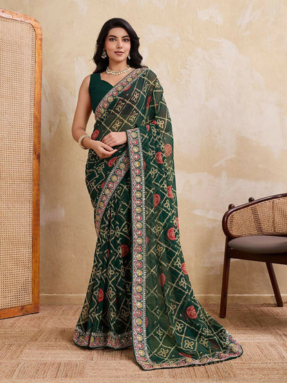 Teeya Creation Womens Stylish Simply Wedding Wear Georgette Saree-Green