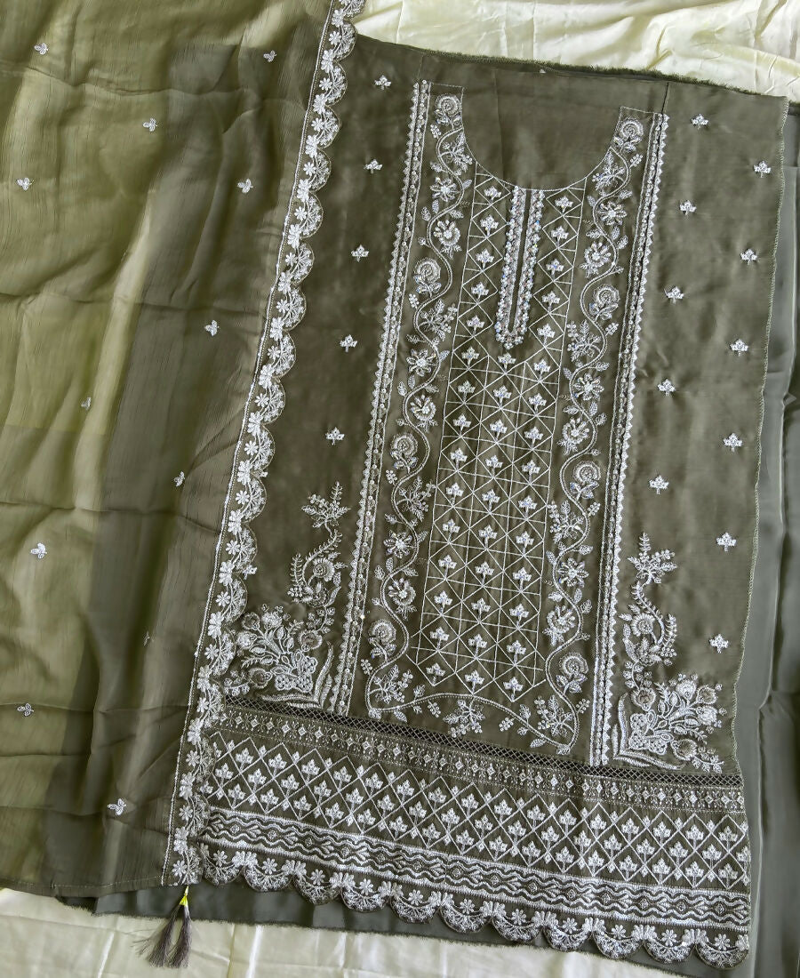 KC Mahendi Green Pakistani Straight Suit For Women Chiffon