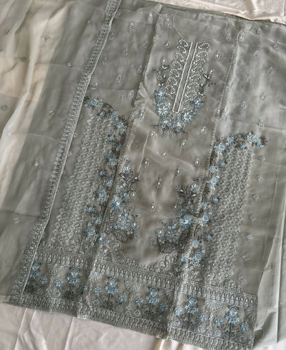 KC Heavy Chiffon Silk Green Hand Embroidered Straight Suit For Women Wedding