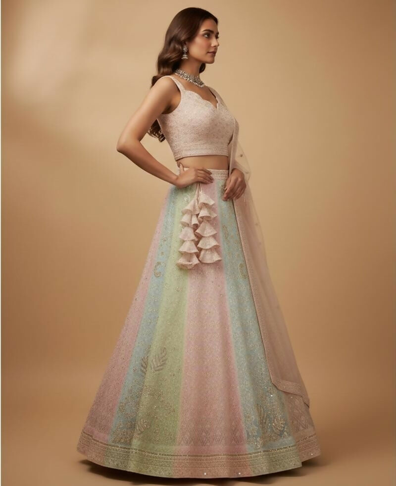 Lehenga Mart Rainbow Faux Georgette Designer Bollywood Style Wedding Wear Lehenga Choli