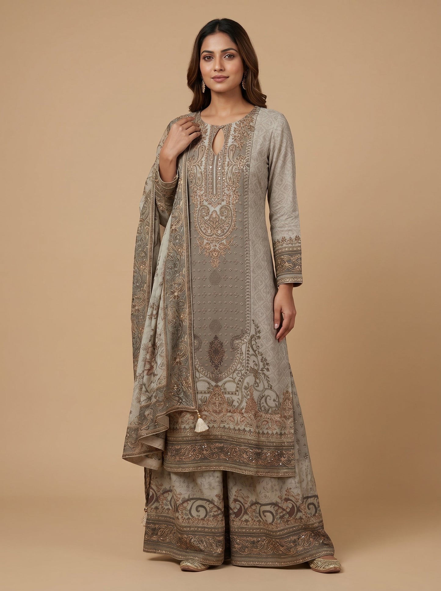 Taupe Beige Palazzo Set