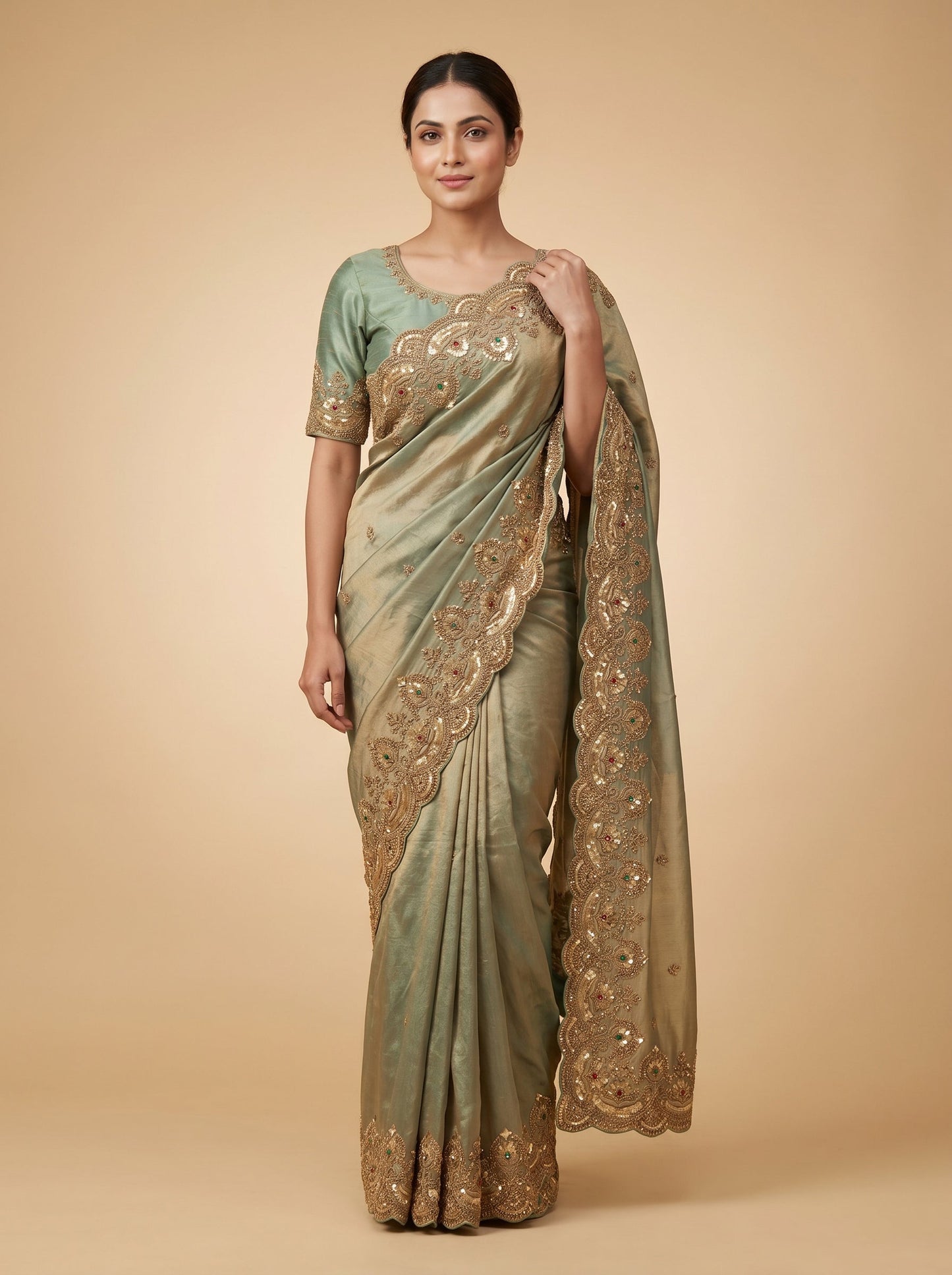 Tawny Embroidered Saree