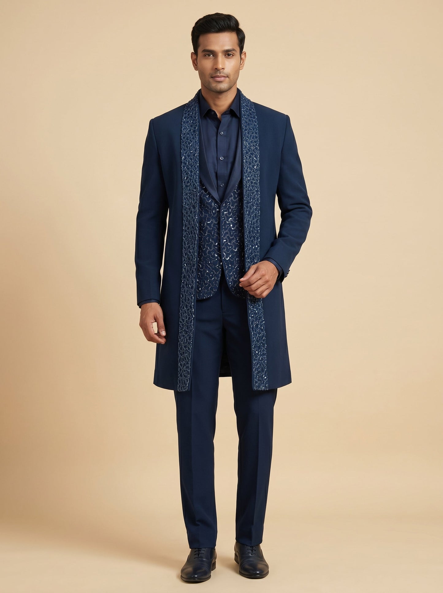 Teal Blue Designer Indo Western Set