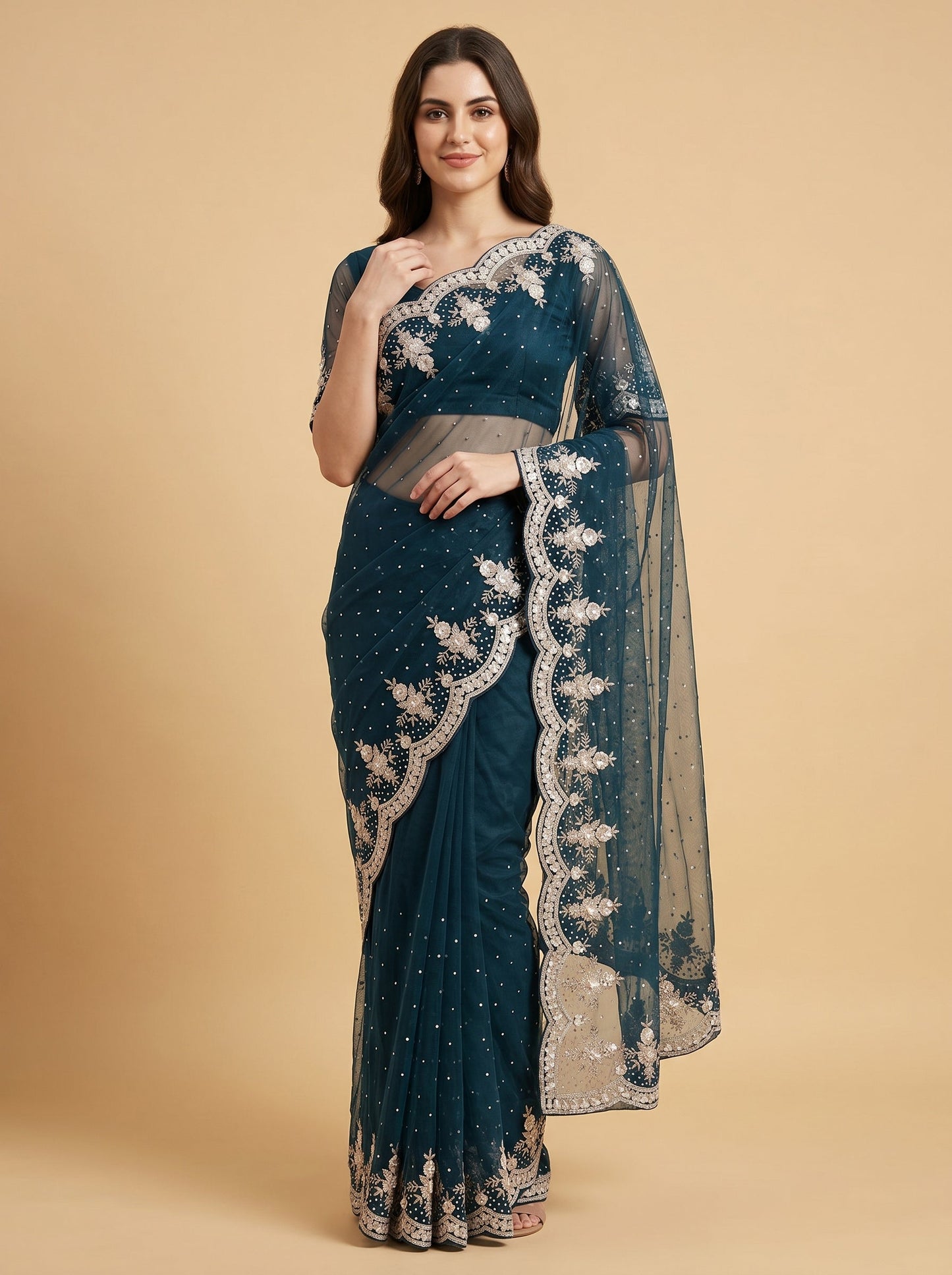 Teal Blue Lagoon Glow Embroidered Saree