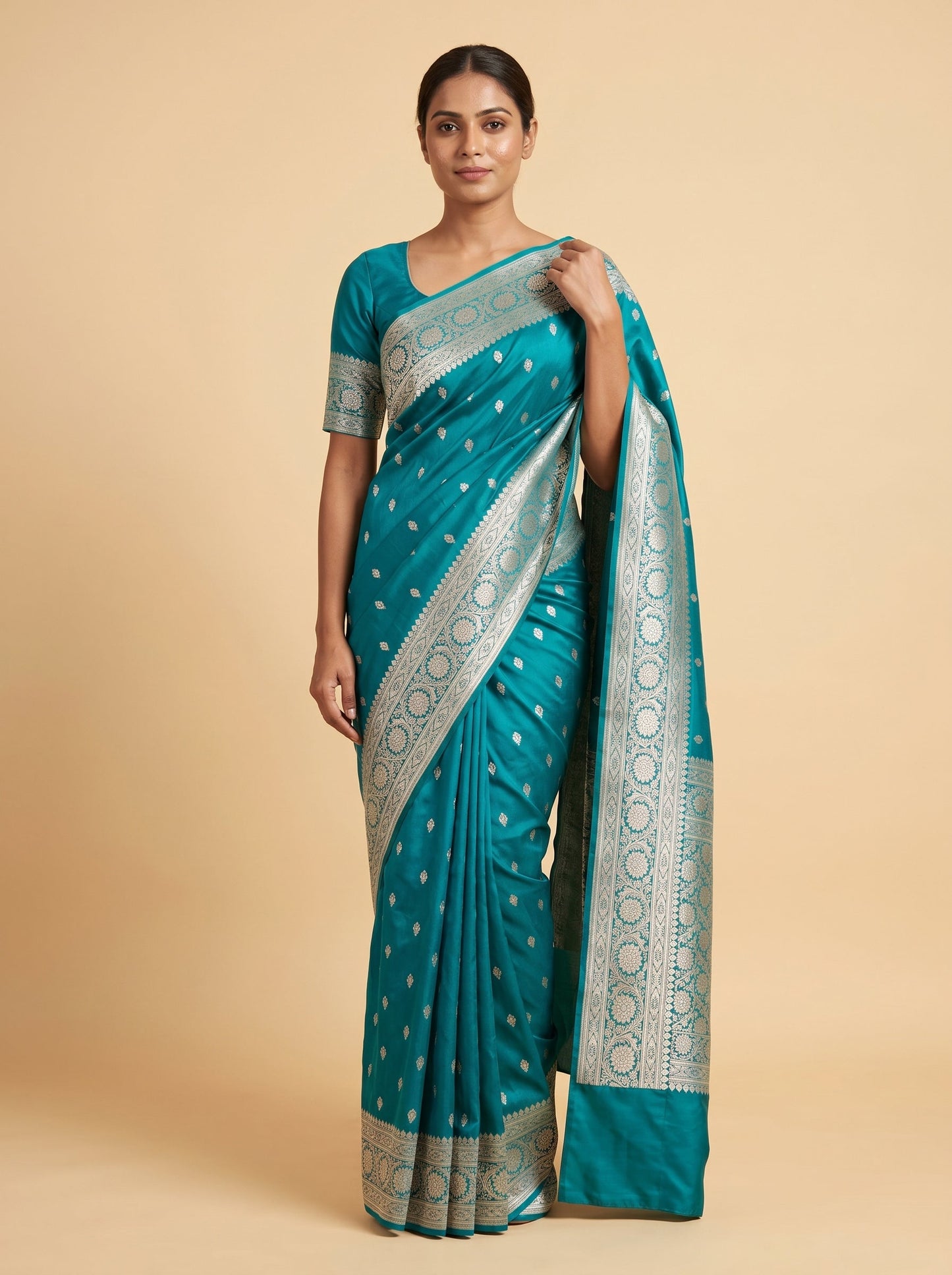 Teal Green Fresh Tide Handloom Saree