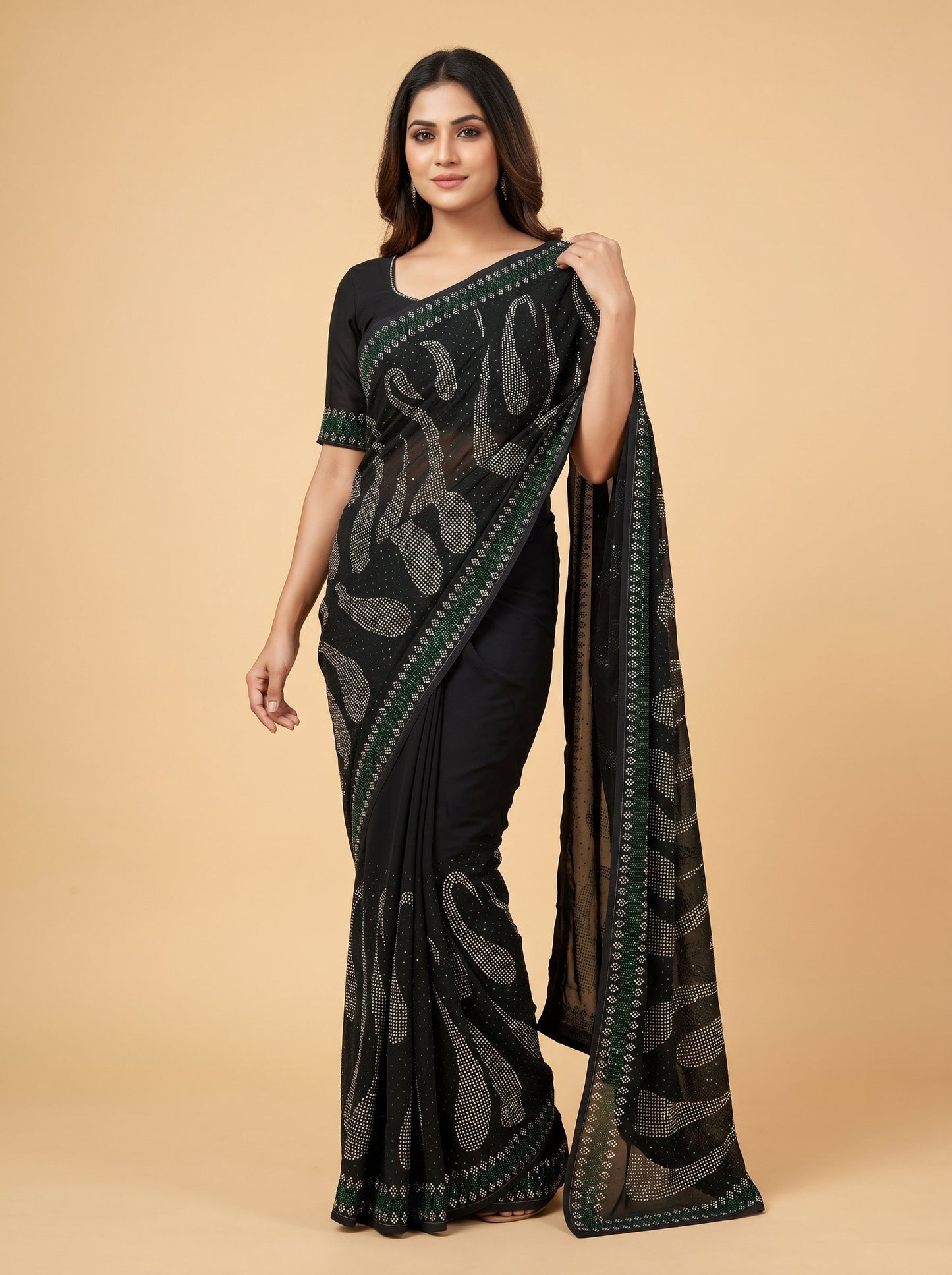 Teal Green Jewel Tone Embroidered Saree