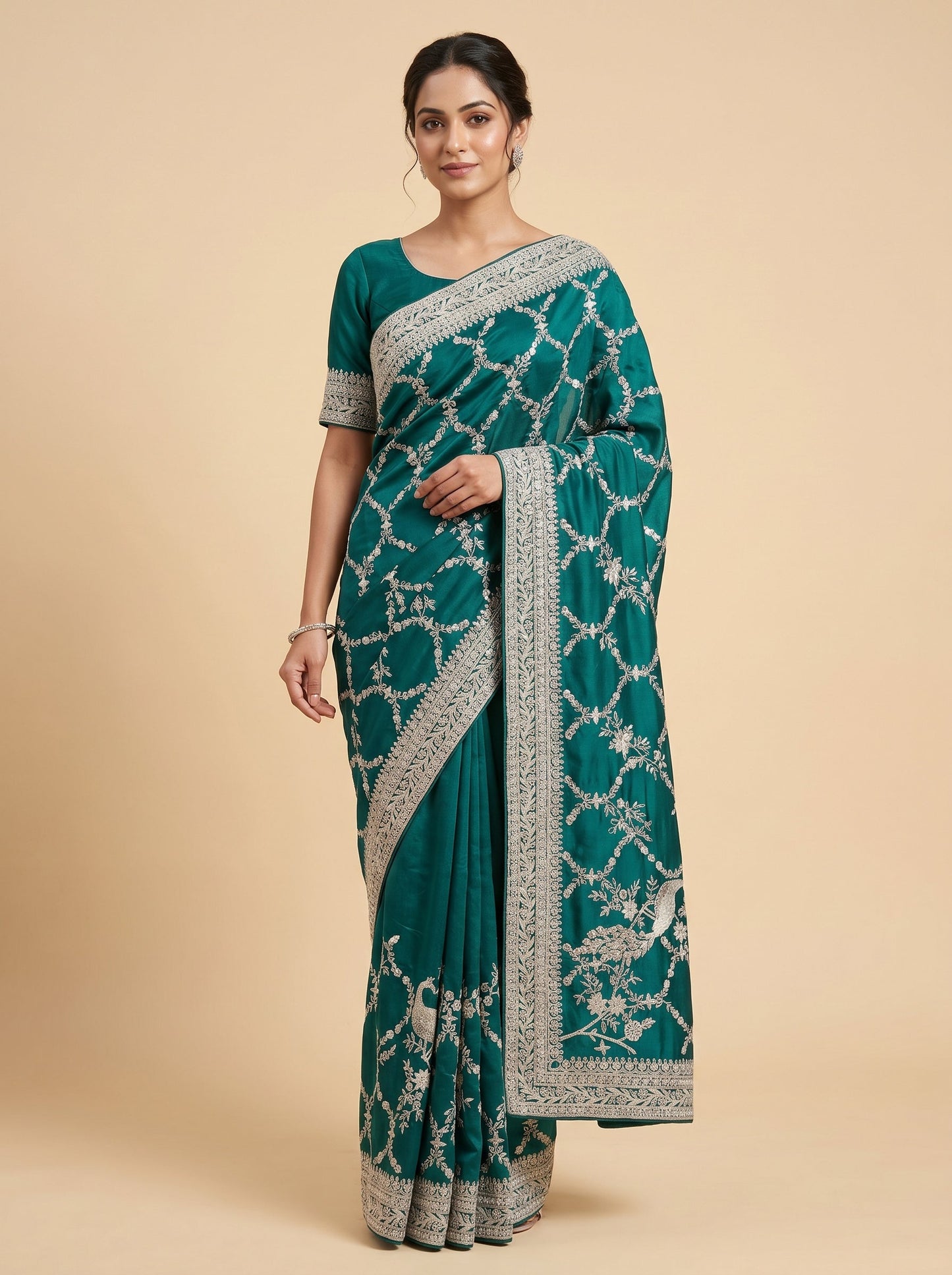 Teal Green Lagoon Charm Embroidered Saree