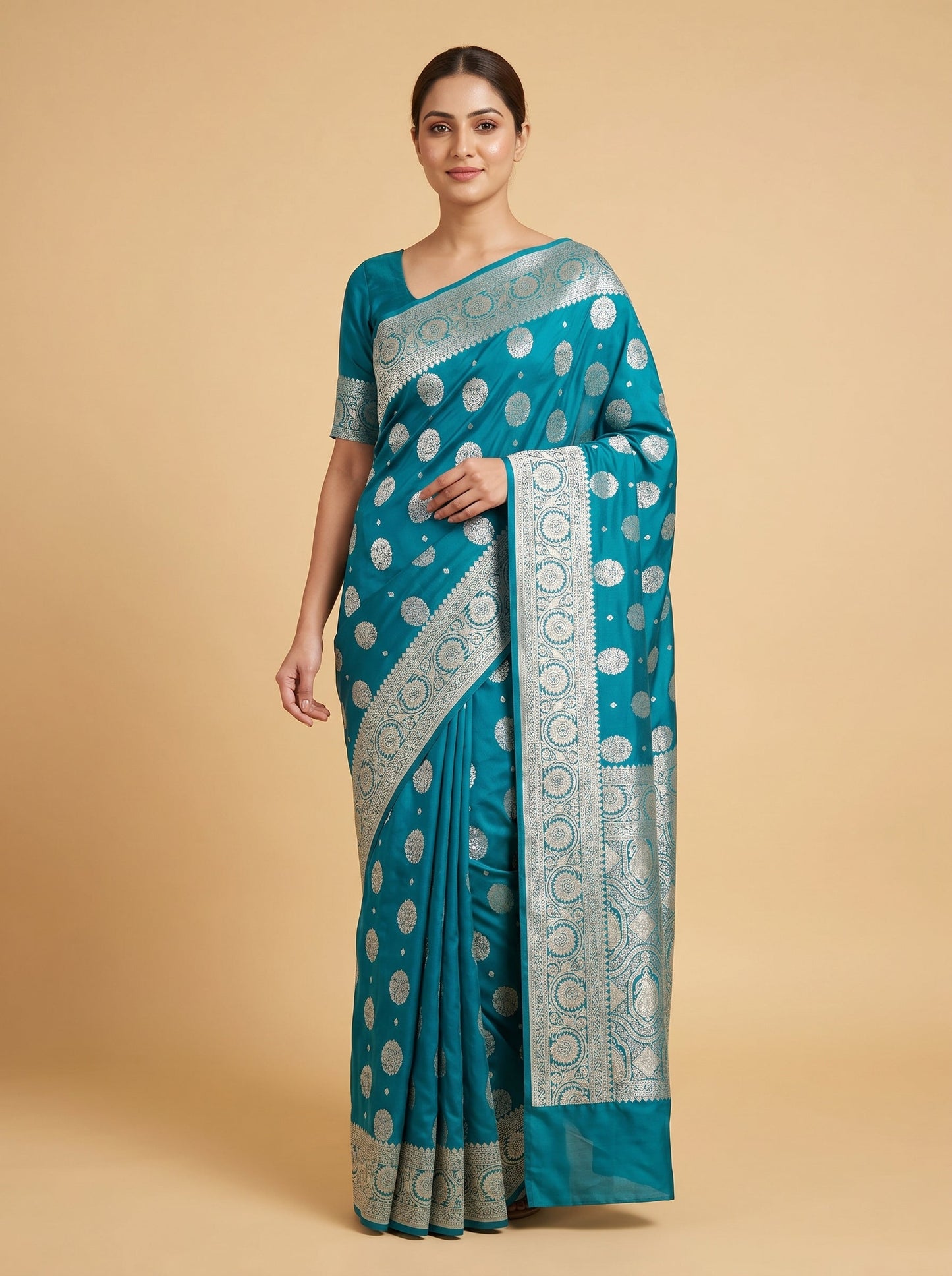 Teal Ocean Rhythm Handloom Saree