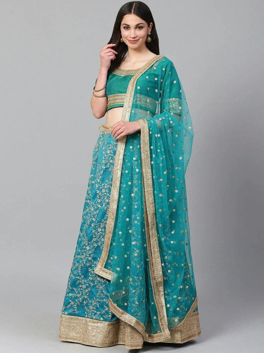 Tulsi Art Turquoise Blue Semi-Stitched Myntra Wedding Wear Lehenga & Unstitched Blouse With Dupatta
