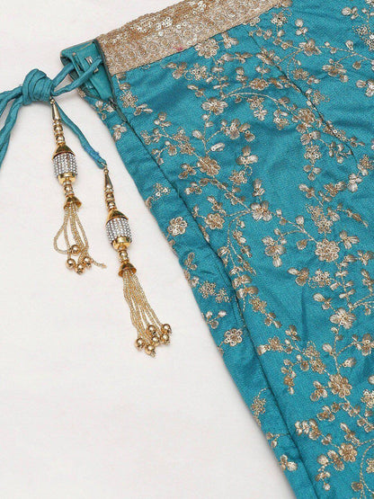 Tulsi Art Turquoise Blue Semi-Stitched Myntra Wedding Wear Lehenga & Unstitched Blouse With Dupatta